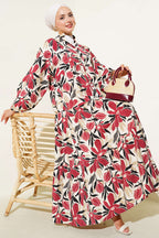Hakim Yaka Floral Desenli Elbise