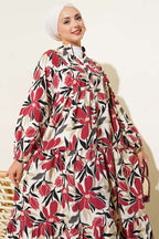 Hakim Yaka Floral Desenli Elbise
