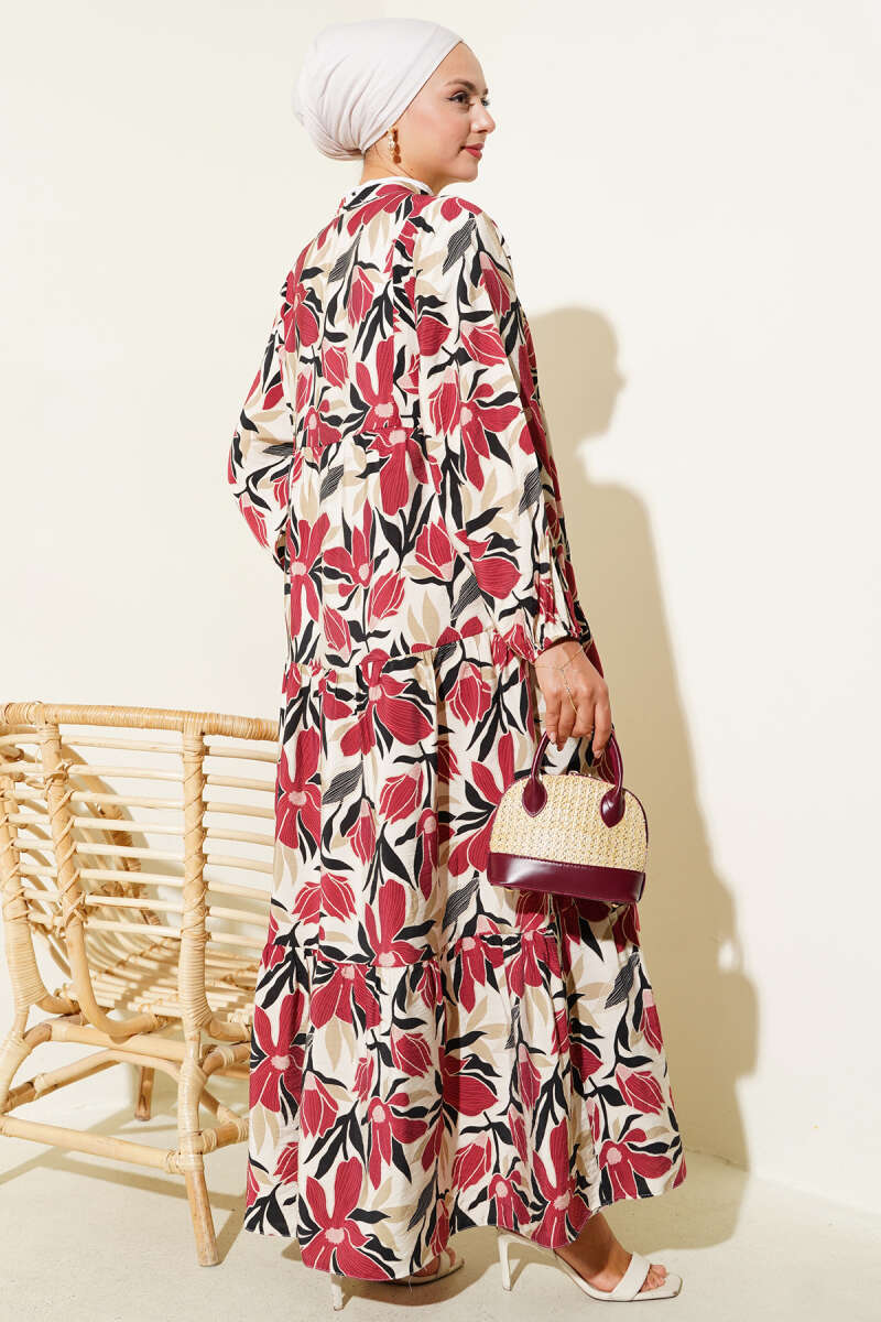 Hakim Yaka Floral Desenli Elbise