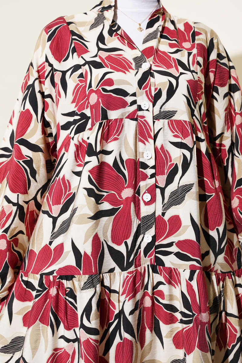 Hakim Yaka Floral Desenli Elbise