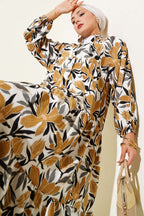 Hakim Yaka Floral Desenli Elbise