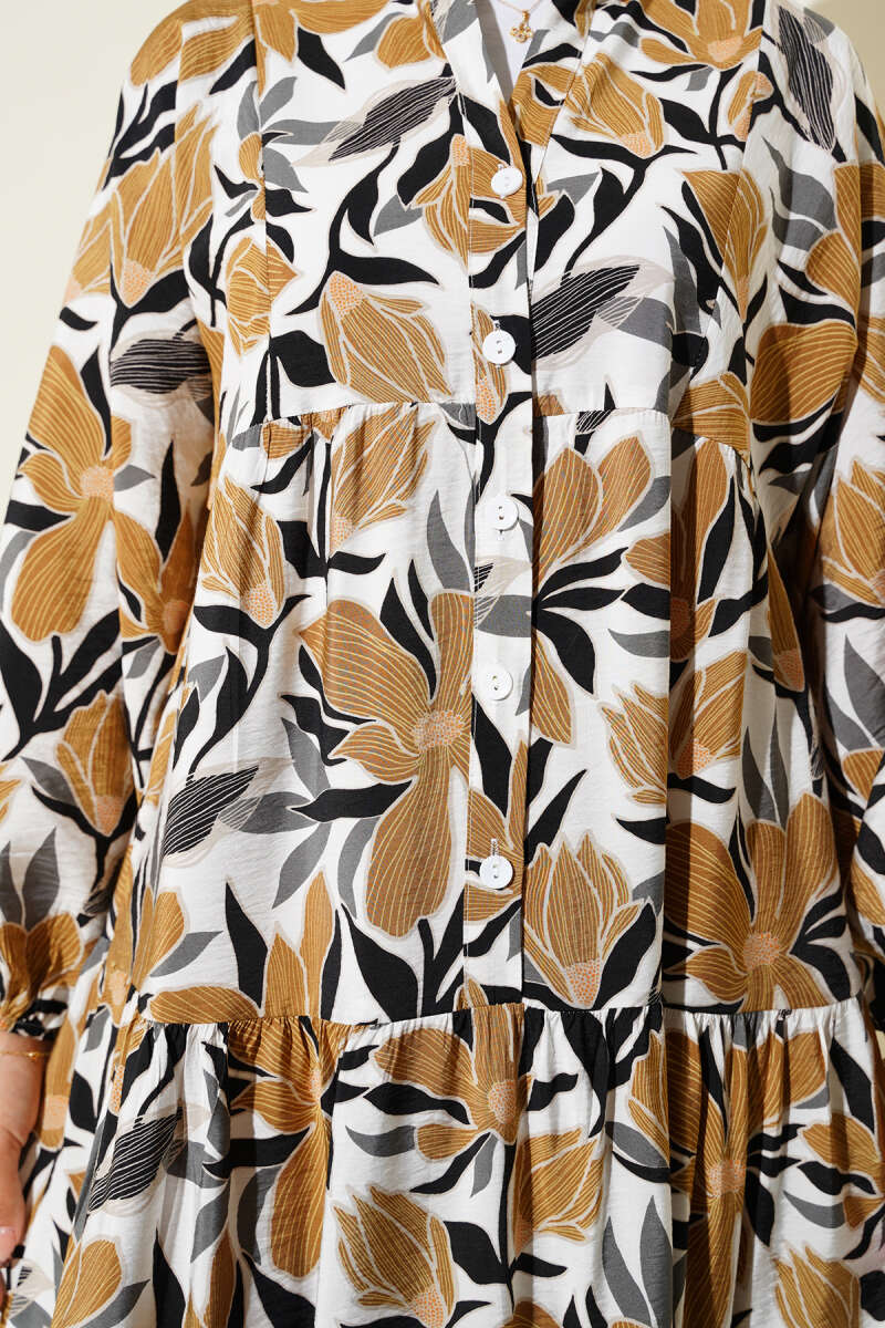 Hakim Yaka Floral Desenli Elbise