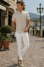 Hakim Yaka Kısa Kol Slim Fit Erkek Gömlek
