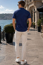 Hakim Yaka Kısa Kol Slim Fit Erkek Gömlek Lacivert