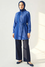 Hakim Yaka Patlı Gömlek Sax Mavi