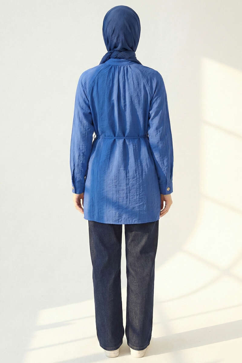 Hakim Yaka Patlı Gömlek Sax Mavi