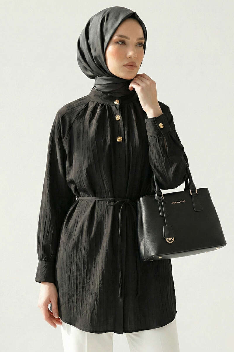 Hakim Yaka Patlı Gömlek Siyah