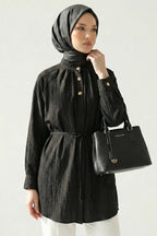 Hakim Yaka Patlı Gömlek Siyah