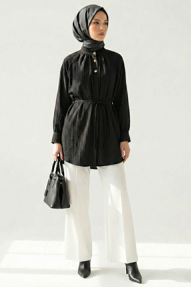 Hakim Yaka Patlı Gömlek Siyah