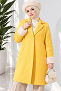 Mustard Collar Plush Zigzag Pattern Coat