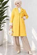 Mustard Collar Plush Zigzag Pattern Coat
