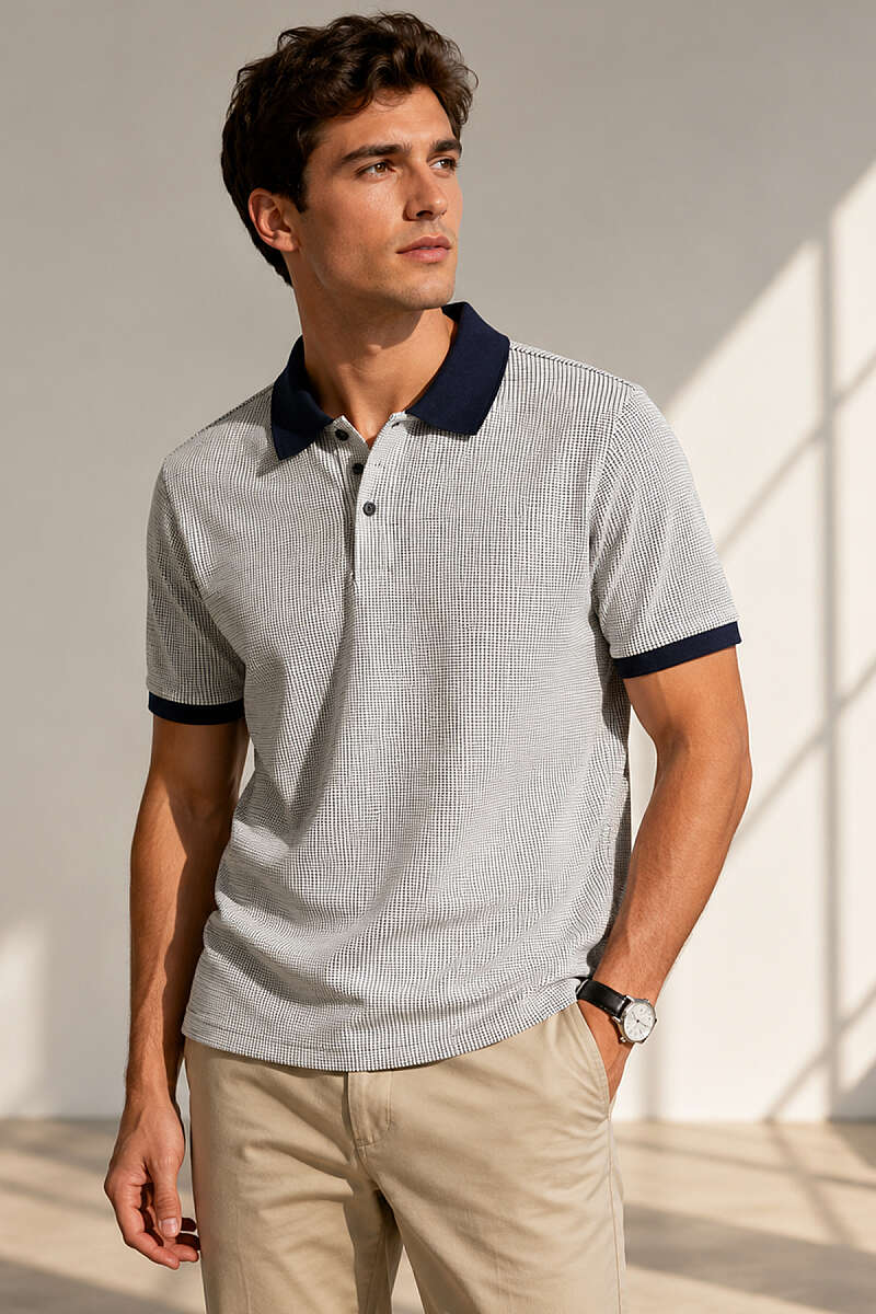 Polo Yaka Dikey Çizgili Erkek T-shirt