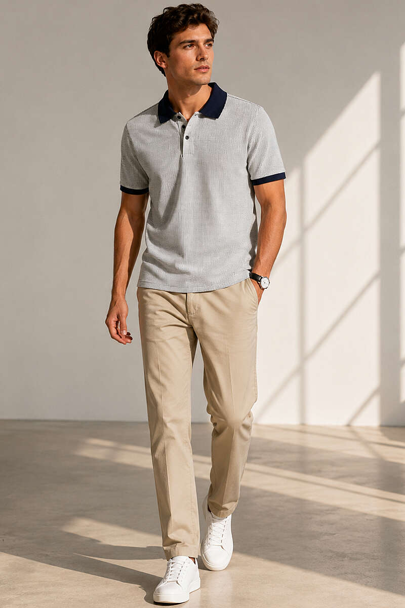 Polo Yaka Dikey Çizgili Erkek T-shirt