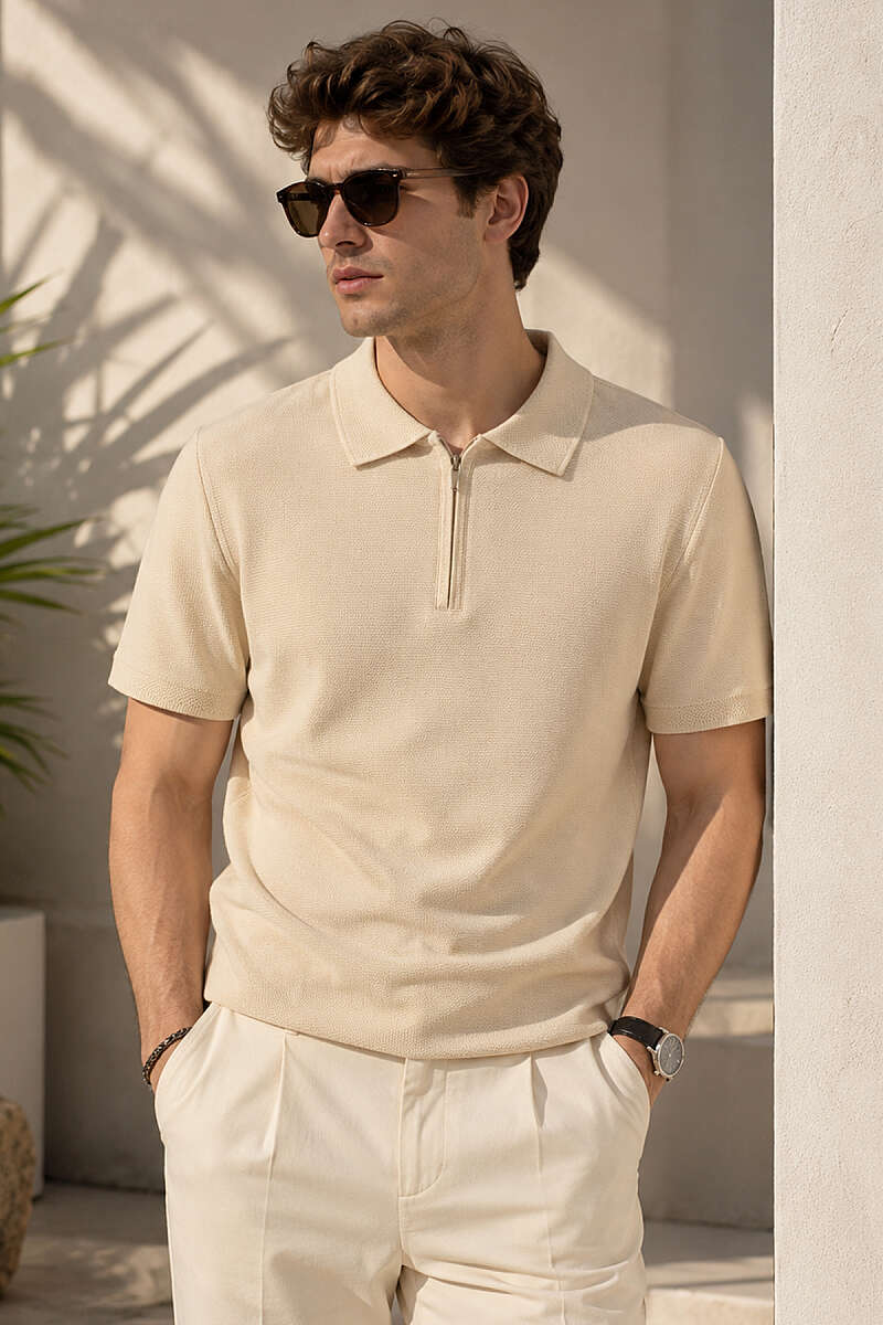 Polo Yaka Basic Fermuarlı T-shirt