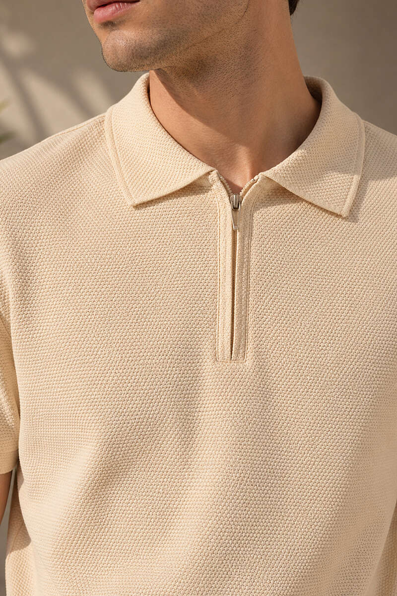 Polo Yaka Basic Fermuarlı T-shirt