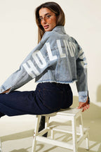 Hollywood Baskılı Crop Ceket