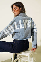 Hollywood Baskılı Crop Ceket