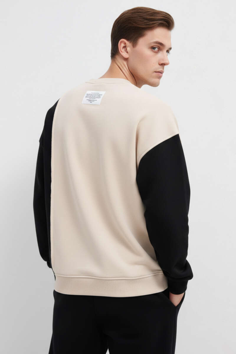 İki Renkli Cepli Erkek Sweatshirt