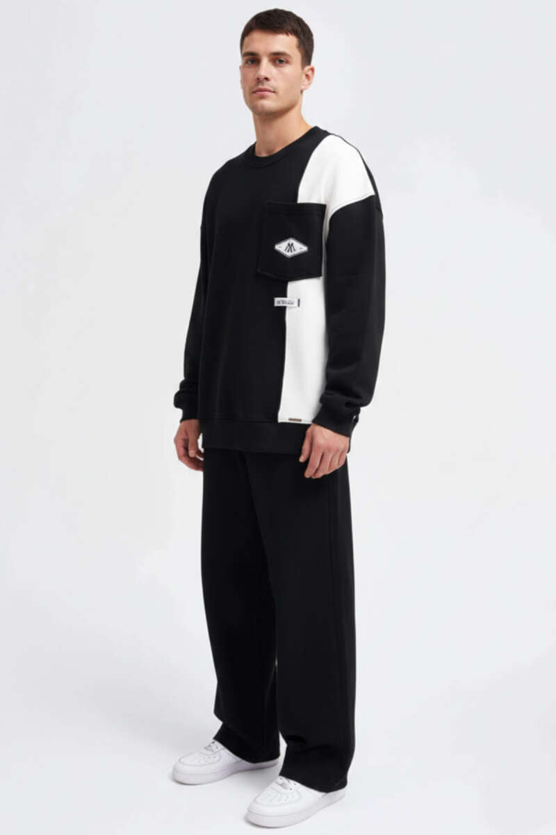 İki Renkli Cepli Erkek Sweatshirt
