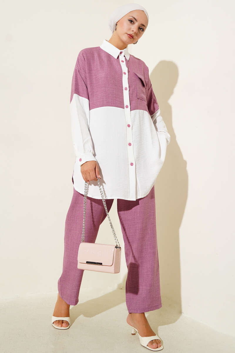 İki Renkli Keten İkili Takım