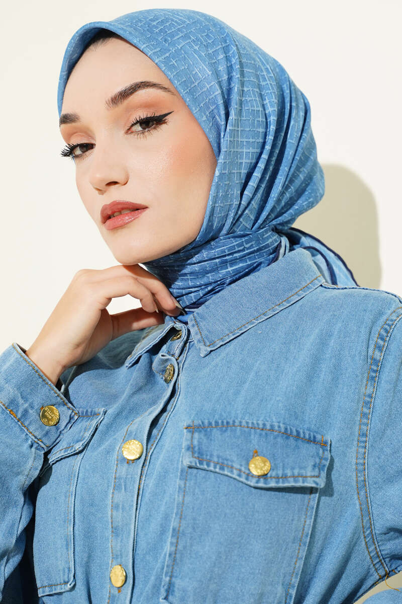İnce Çizgi Desenli Demore Eşarp