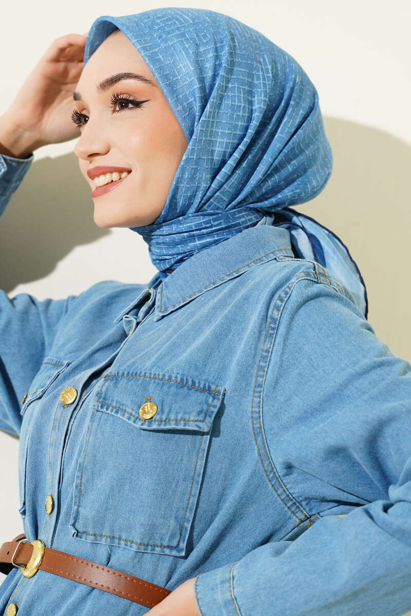 İnce Çizgi Desenli Demore Eşarp