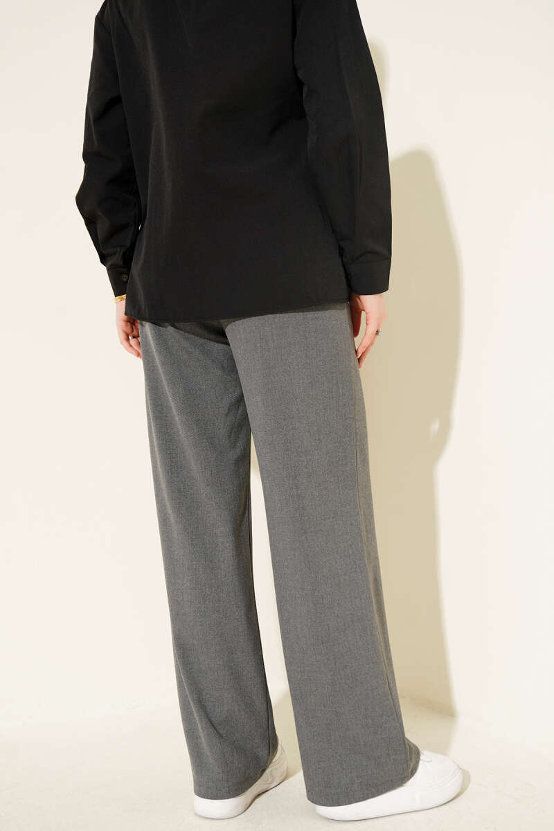 Pleated Fabric Pants with Thin Belt