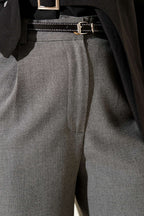 Pleated Fabric Pants with Thin Belt