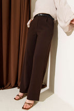 Pleated Fabric Pants with Thin Belt