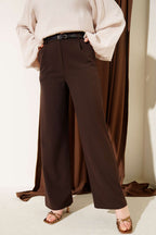 Pleated Fabric Pants with Thin Belt