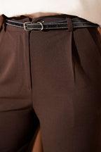 Pleated Fabric Pants with Thin Belt