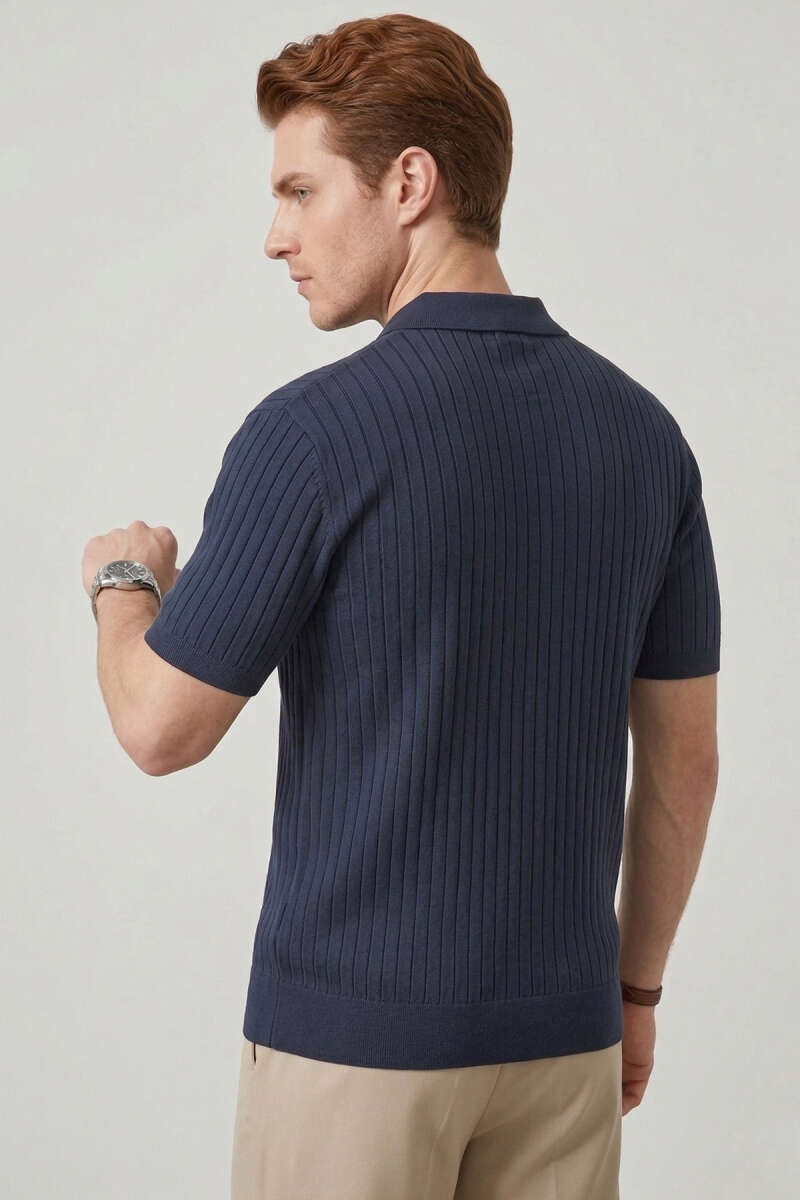 İnce Polo Yaka Merserize Erkek T-shirt Koyu Lacivert