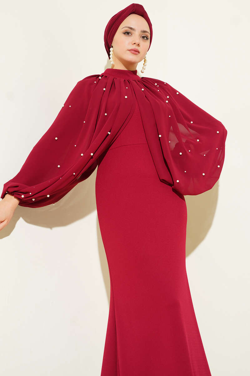 İnci Pelerinli Abiye Elbise