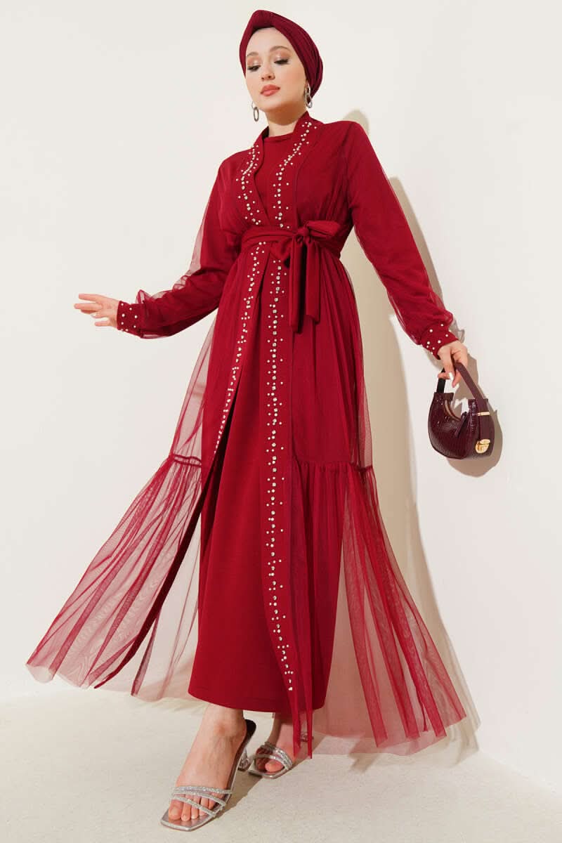 İnci Süslemeli Abaya