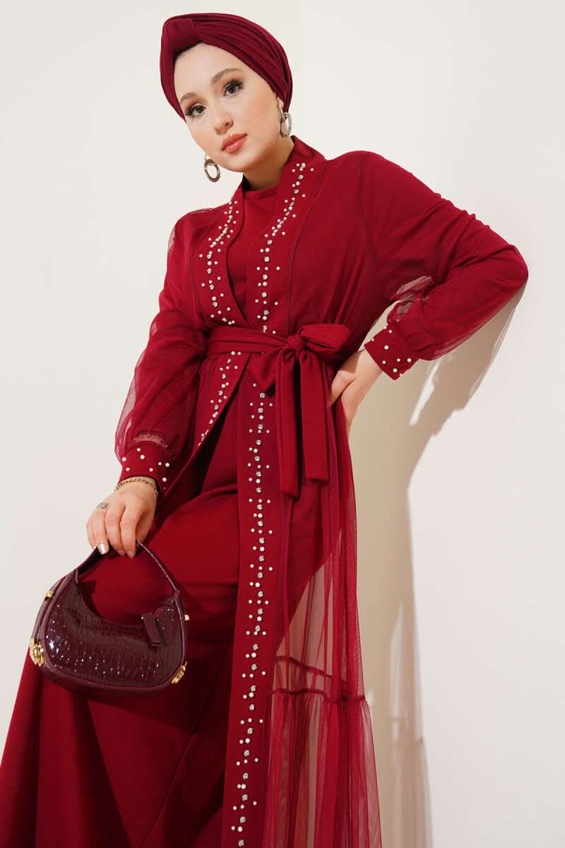 İnci Süslemeli Abaya
