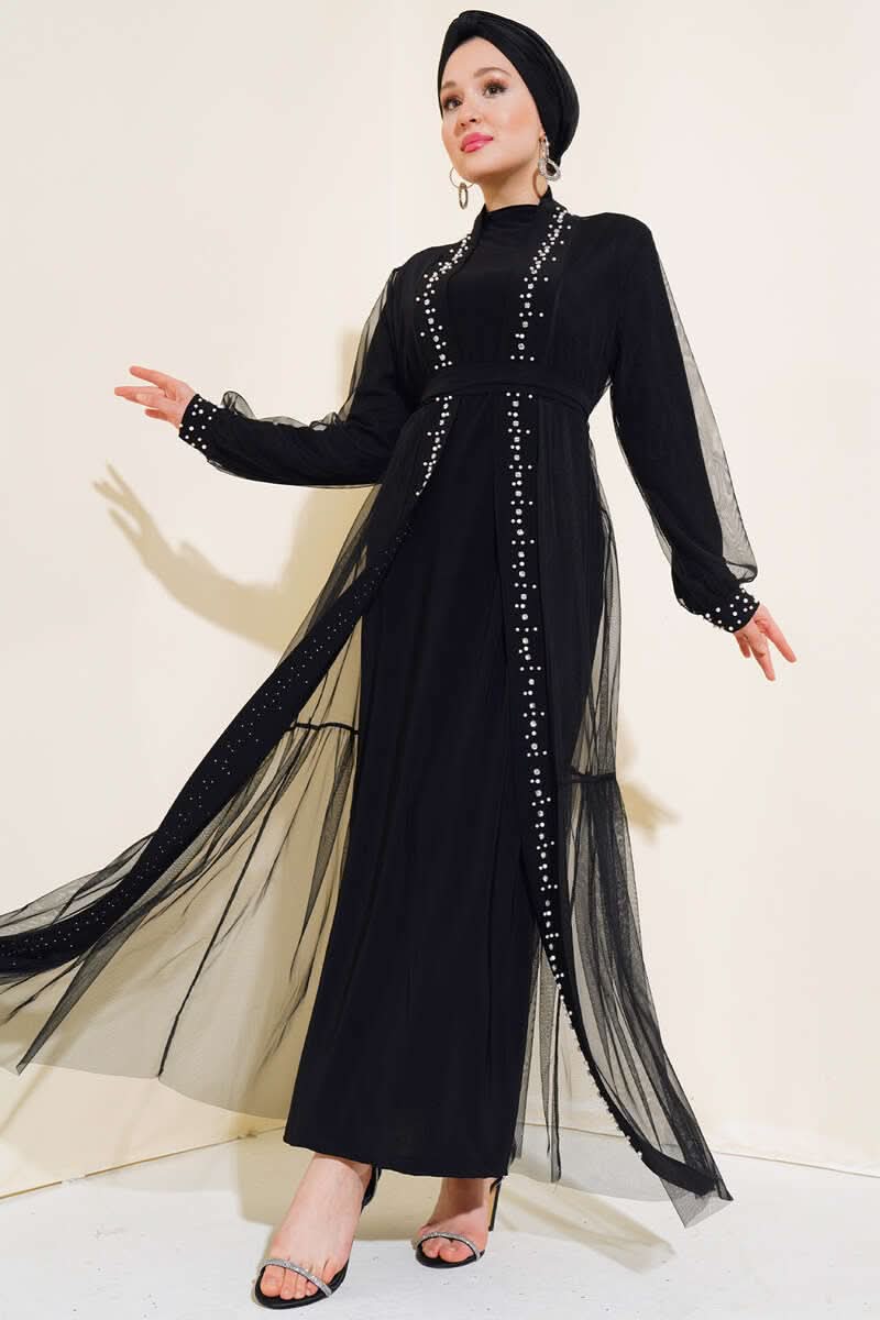İnci Süslemeli Abaya