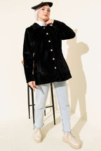 İncili Düğmeli Tay Tüyü Kaban