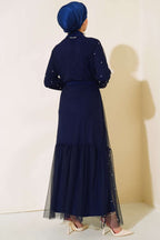 İncili Tül Abaya Takım