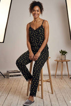 İp Askılı Limon Desen Pijama Takımı Siyah