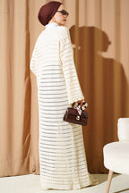 Openwork Long Knitted Cardigan with String Ties