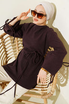 Corded Corduroy Tunic with Drawstring Tie Mud