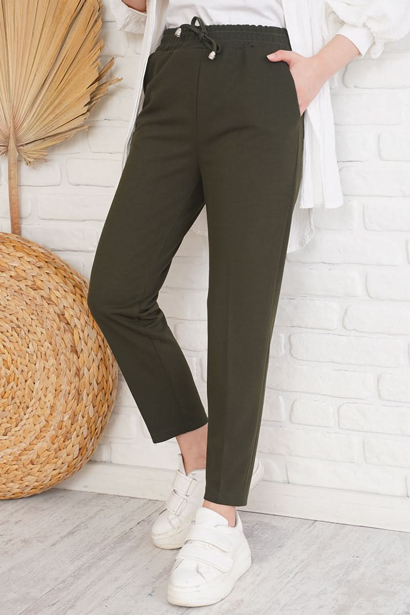 İp Detaylı Beli Lastikli Dar Paça  Pantolon