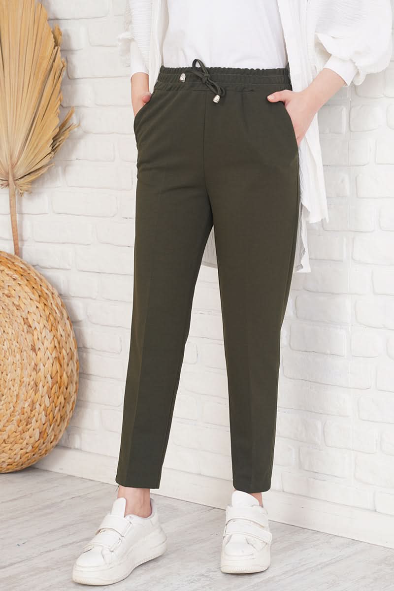 İp Detaylı Beli Lastikli Dar Paça  Pantolon