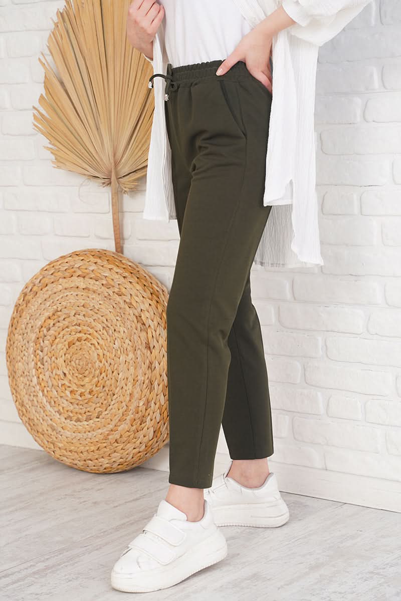 İp Detaylı Beli Lastikli Dar Paça  Pantolon