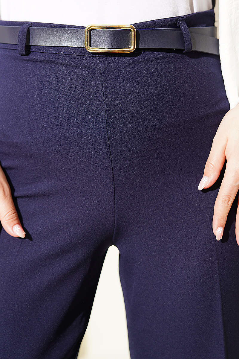 İspanyol Paçalı Kemerli Pantolon Lacivert