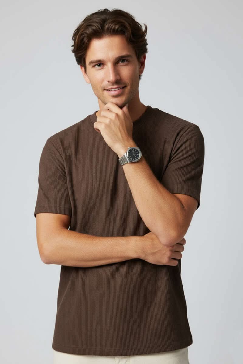 Jakarlı Fitilli Erkek T-shirt