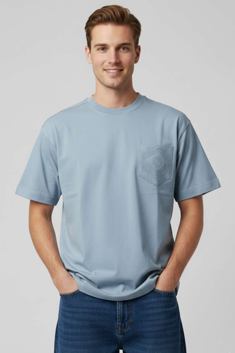 Kabartma Desenli Erkek T-shirt Koyu Gri