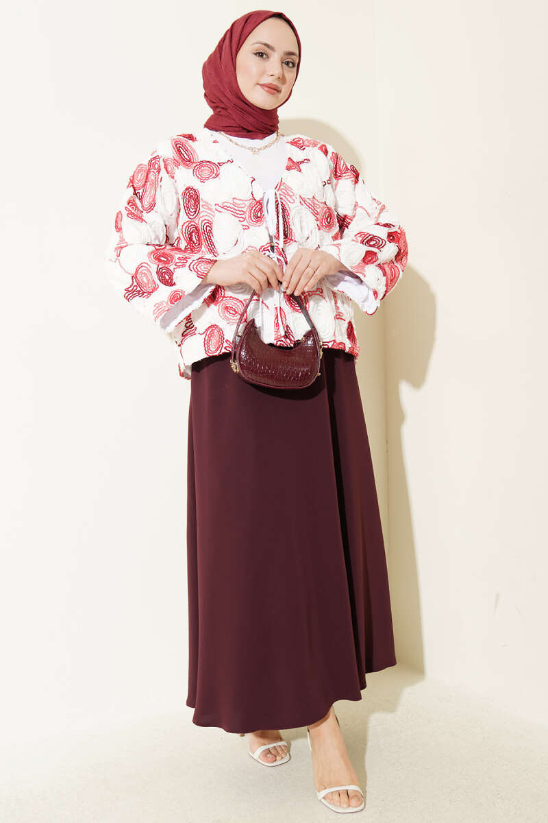 Kabartma Nakışlı Bağcıklı Kimono