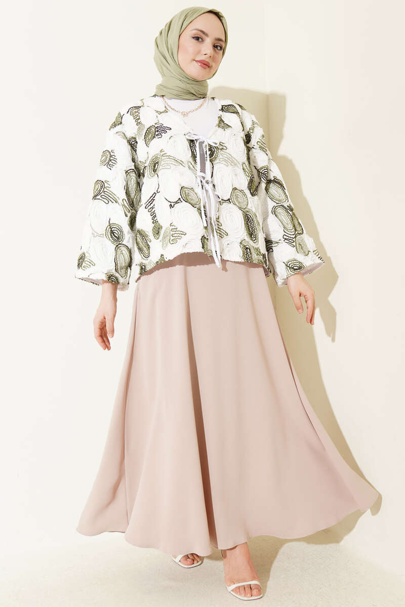 Kabartma Nakışlı Bağcıklı Kimono