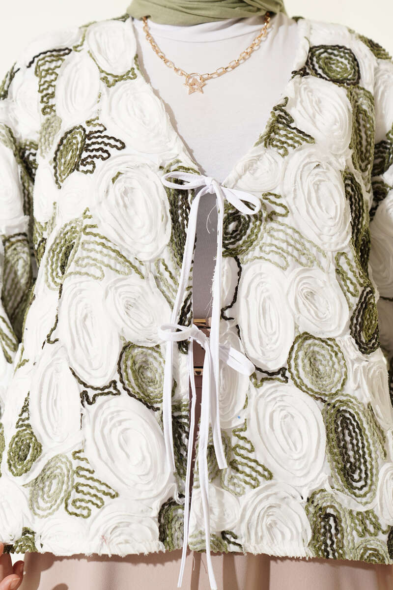 Kabartma Nakışlı Bağcıklı Kimono